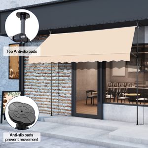 300x120x200-300 Cm Khaki Support Canopy - Durable Polyester Fabric & Aluminum-Iron Frame, Retractable Design