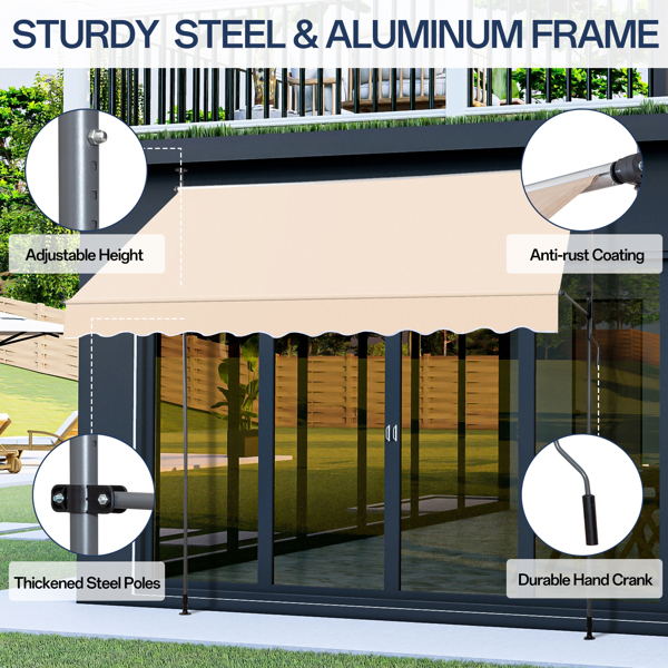 300x120x200-300 Cm Khaki Support Canopy - Durable Polyester Fabric & Aluminum-Iron Frame, Retractable Design - Image 9