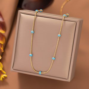 Titanium Steel Ball Drop Glaze Necklace for Women - Elegant and Versatile Collar Chain Accessories