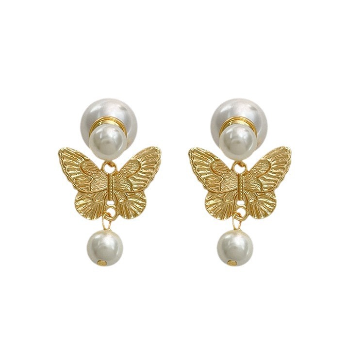 Vintage Butterfly Pearl Stud Earrings - Dual-Wear Style for Elegant Looks - Image 4