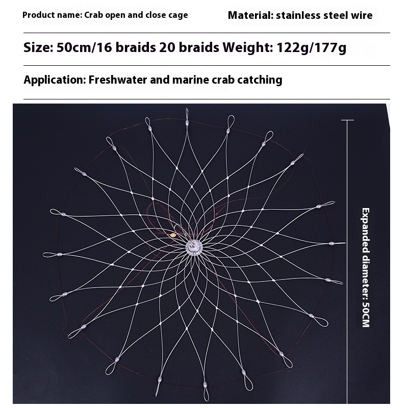 Automatic Opening and Closing Steel Wire Fishing Crab Net - Blue Crab Portunid Tool - Image 2