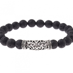 China Style Patterned Cylindrical Alloy Bracelet with Volcanic and White Pine Stones - Unique Accessories