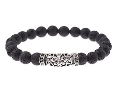 China Style Patterned Cylindrical Alloy Bracelet with Volcanic and White Pine Stones - Unique Accessories