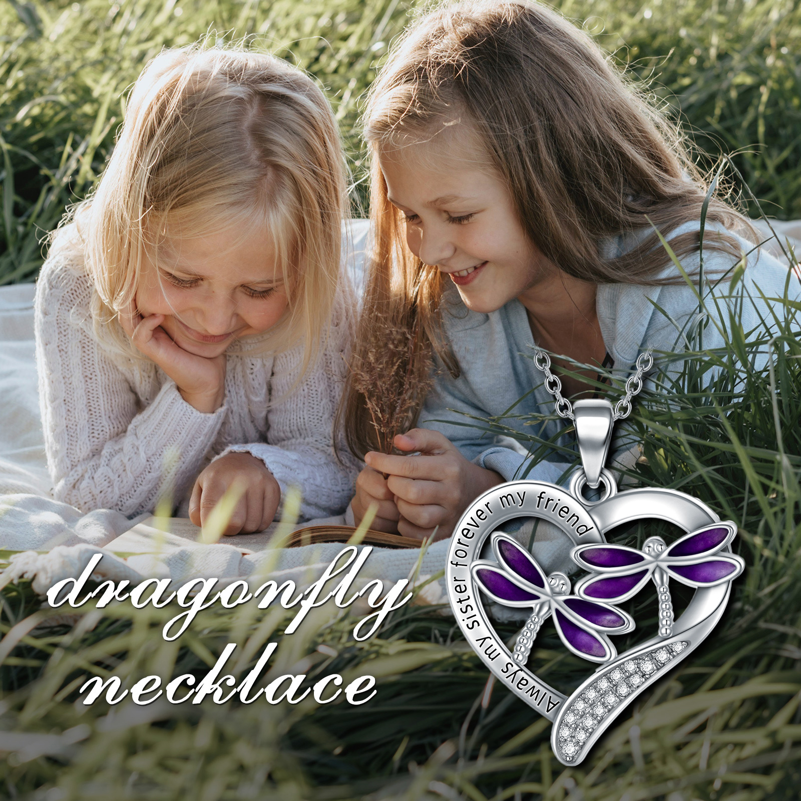 Stunning Purple Dragonfly Pendant Necklace in White Gold Plated Sterling Silver - Image 6