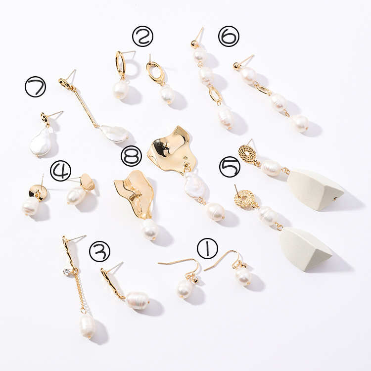 Stylish Vintage Geometric Metal Pearl Asymmetric Earrings - Personalized Design - Image 9