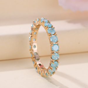 Elegant French Retro Champagne Gold Blue Ice Flower Zirconium Full Diamond Ring