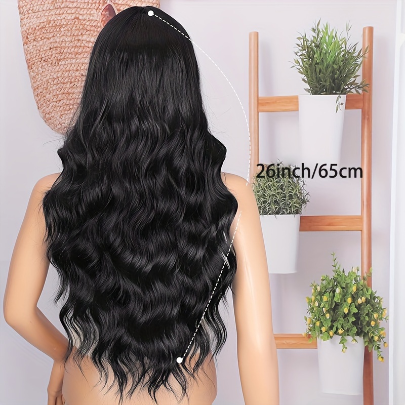26 Inch Women's Black Long Wave Non-Toxic Synthetic Wig, Heat-Resistant Small Lace Natural Hairpiece for All Occasions - Image 2