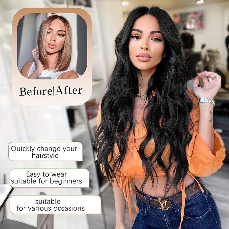 26 Inch Women's Black Long Wave Non-Toxic Synthetic Wig, Heat-Resistant Small Lace Natural Hairpiece for All Occasions - Image 5