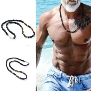 Volcanic Rock Black Matte Necklace for Men - Ethnic Style Accessory