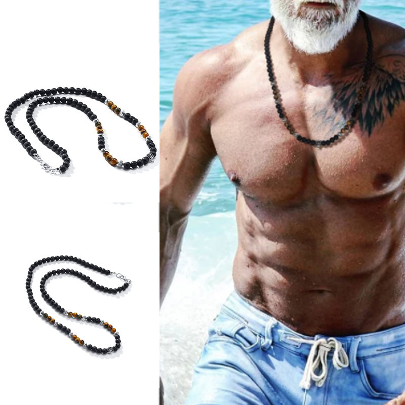 Volcanic Rock Black Matte Necklace for Men - Ethnic Style Accessory