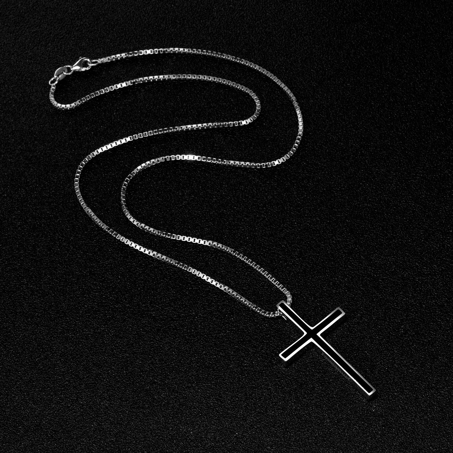 Men's Black Cross Pendant Necklace - Classic 925 Sterling Silver Jewelry - Image 2