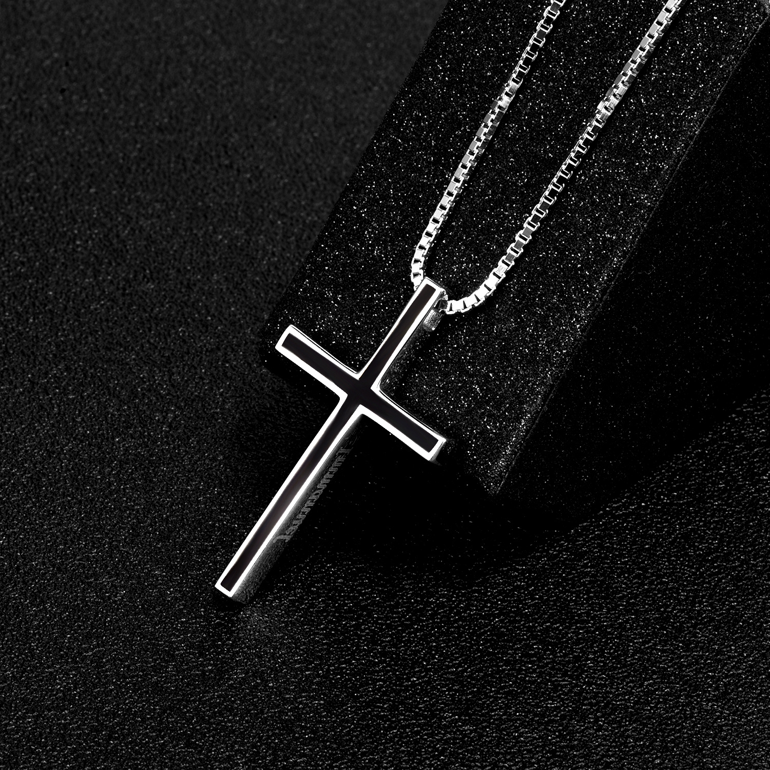 Men's Black Cross Pendant Necklace - Classic 925 Sterling Silver Jewelry - Image 3