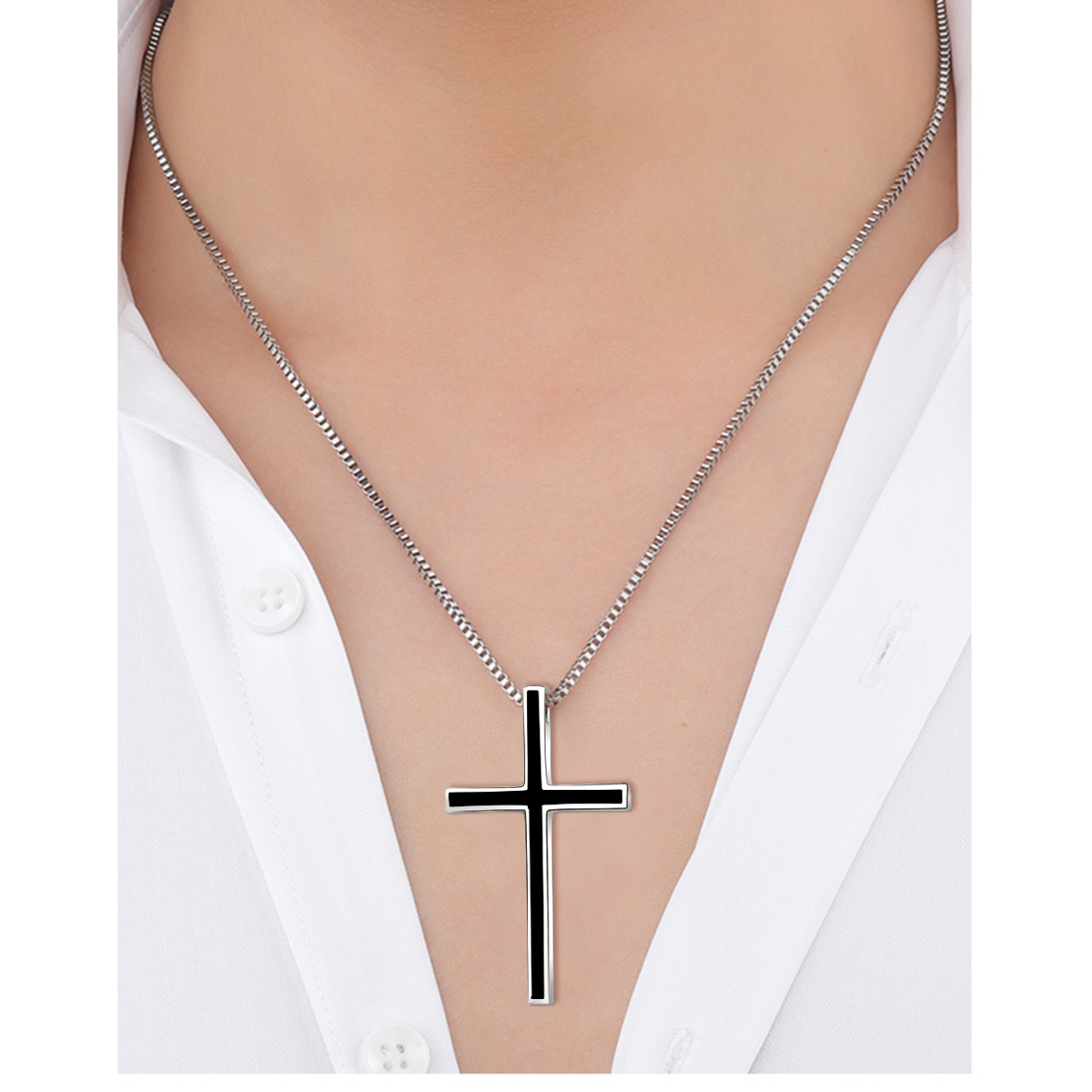 Men's Black Cross Pendant Necklace - Classic 925 Sterling Silver Jewelry - Image 4