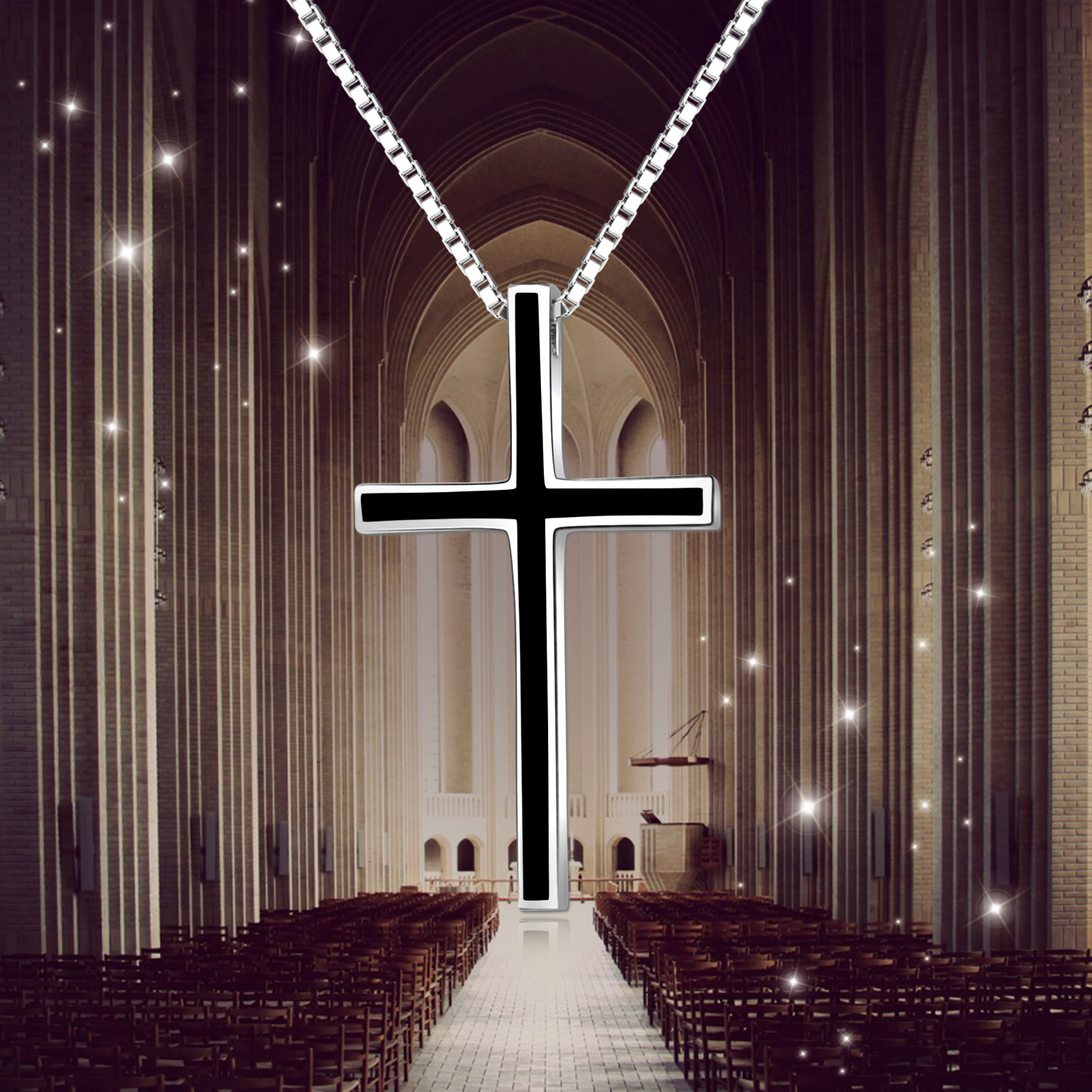 Men's Black Cross Pendant Necklace - Classic 925 Sterling Silver Jewelry - Image 6