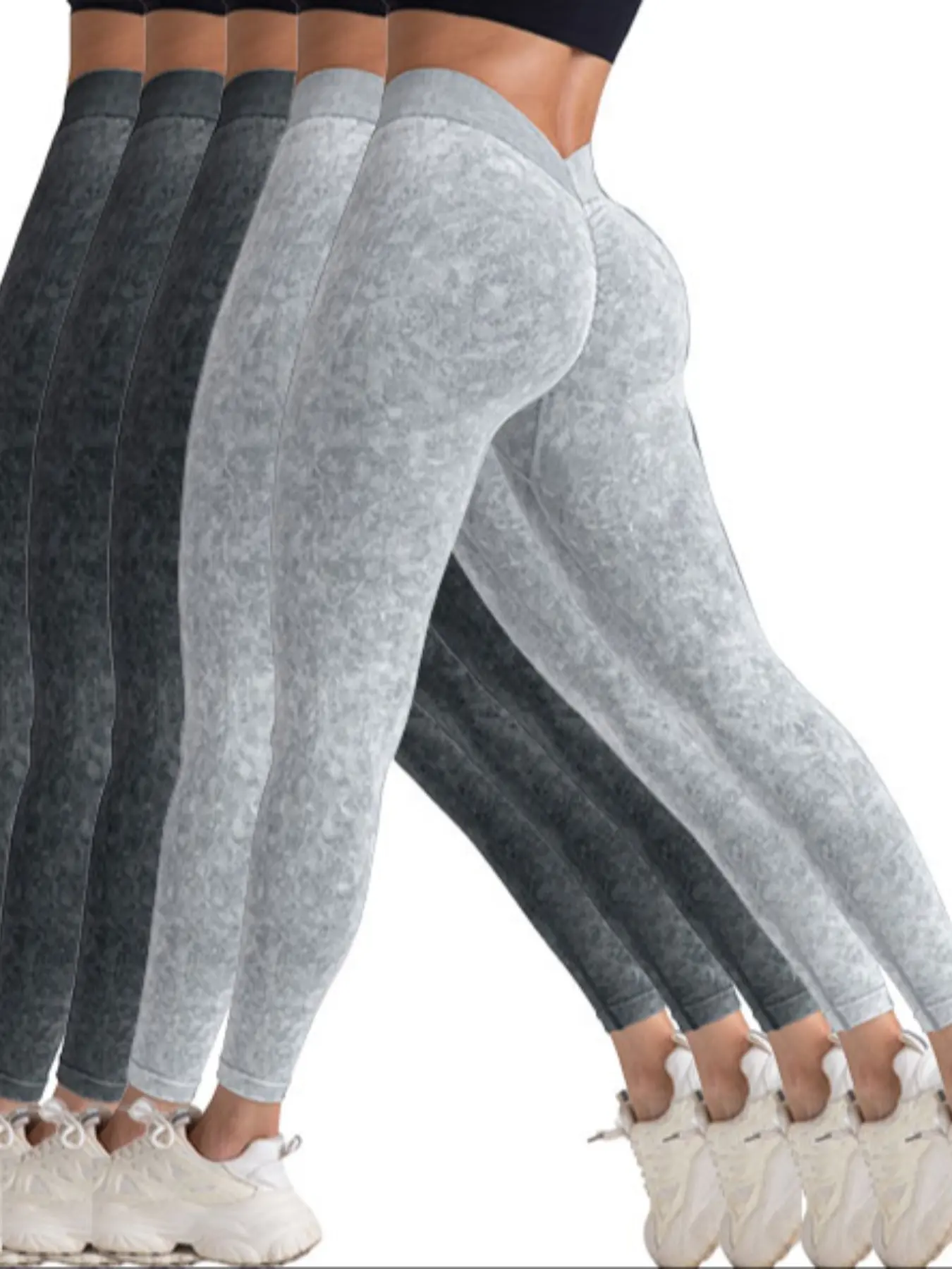 5 Pack V-Back Scrunch Butt Leggings for Women | High Waist Seamless Gym & Yoga Pants | Activewear Yoga Leggings - Image 11