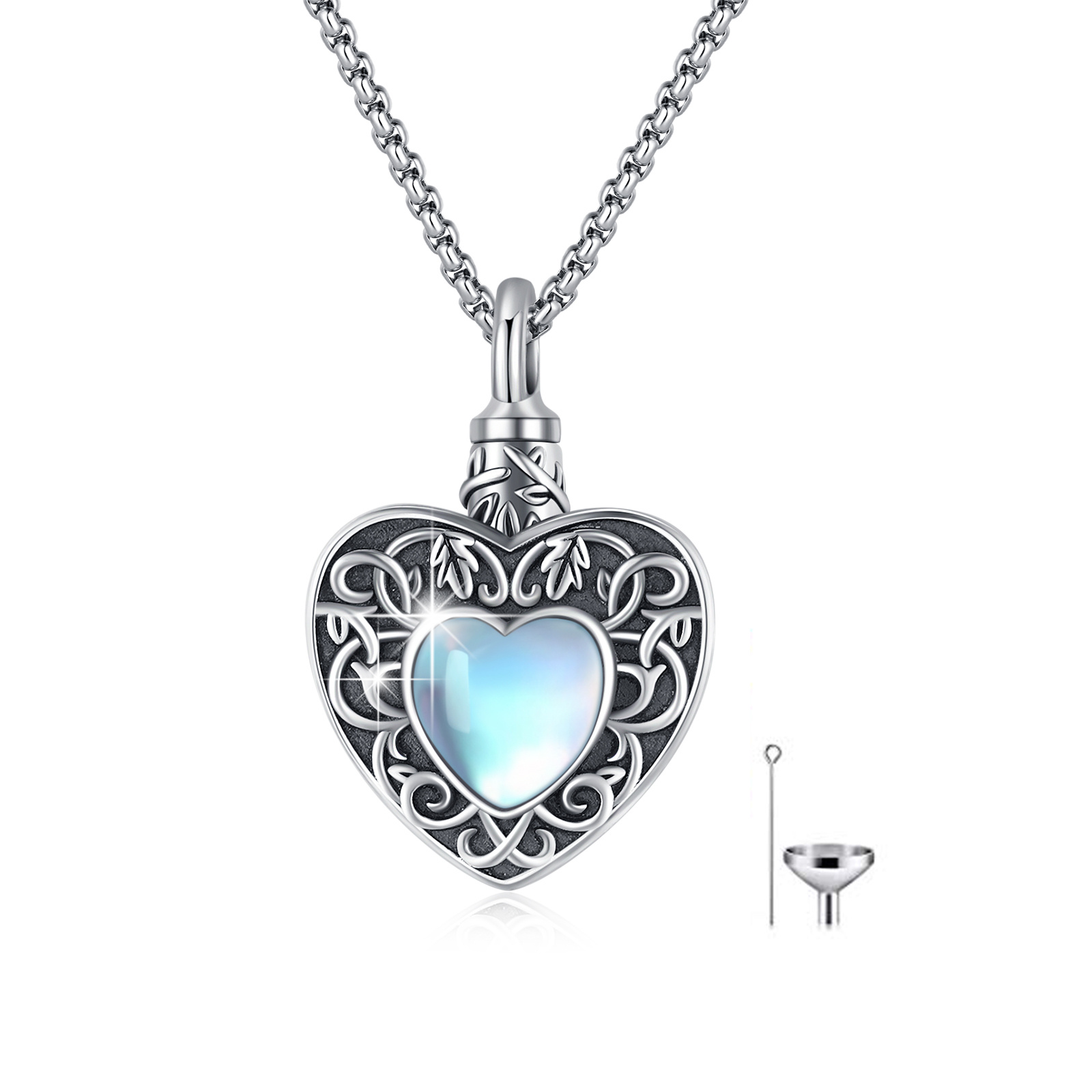 Heart Urn Necklace - 925 Silver Moonstone Cremation Jewelry for Ashes - Image 7