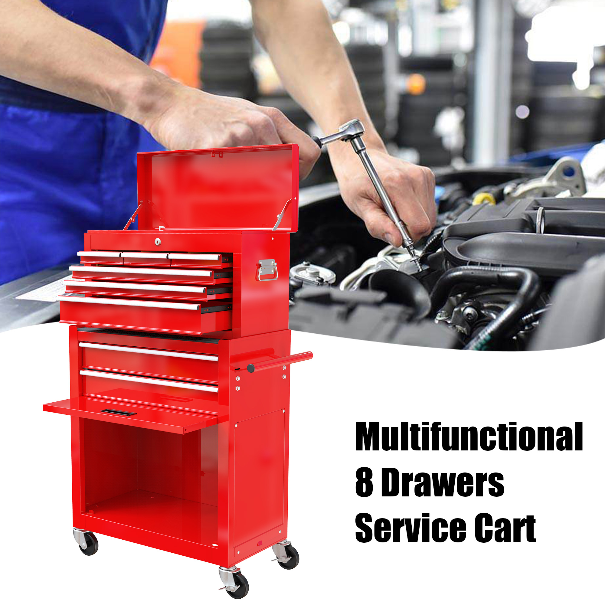 High Capacity Rolling Tool Box with Wheels & Drawers - 8 Drawer Tool Storage Cabinet for Ultimate Organization - Image 6