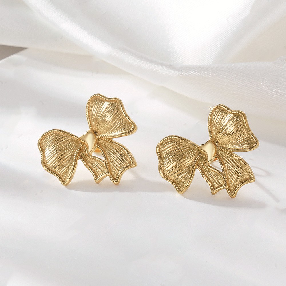 Stylish Titanium Steel Bow Earrings - Women's Gold-Plated Fashion Jewelry - Image 3