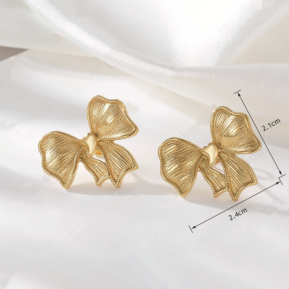 Stylish Titanium Steel Bow Earrings - Women's Gold-Plated Fashion Jewelry - Image 4