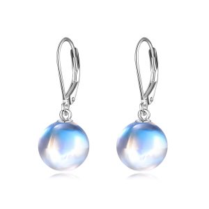 Elegant 925 Sterling Silver Moonstone Drop Leverback Earrings for Women