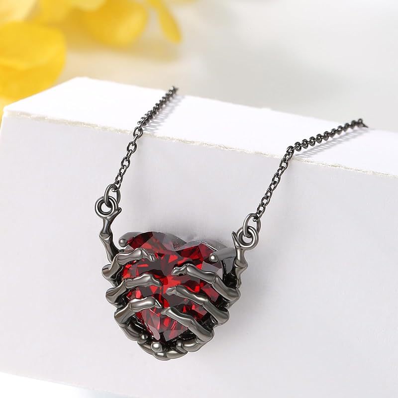 Chic Retro Dark Red Love Ghost Claw Pendant Necklace for Fashion Lovers - Image 2