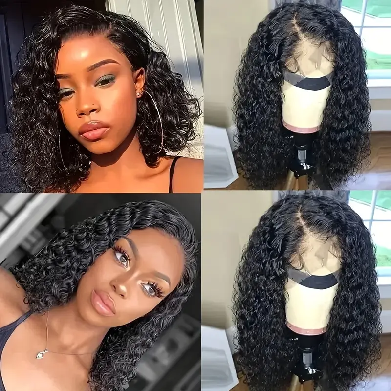 13x4x1 Lace Closed Synthetic Non-toxic Short Bob Jerry Curly Hair Wig - 14 Inch Non-adhesive Lace, Perfect for Any Occasion - Image 4