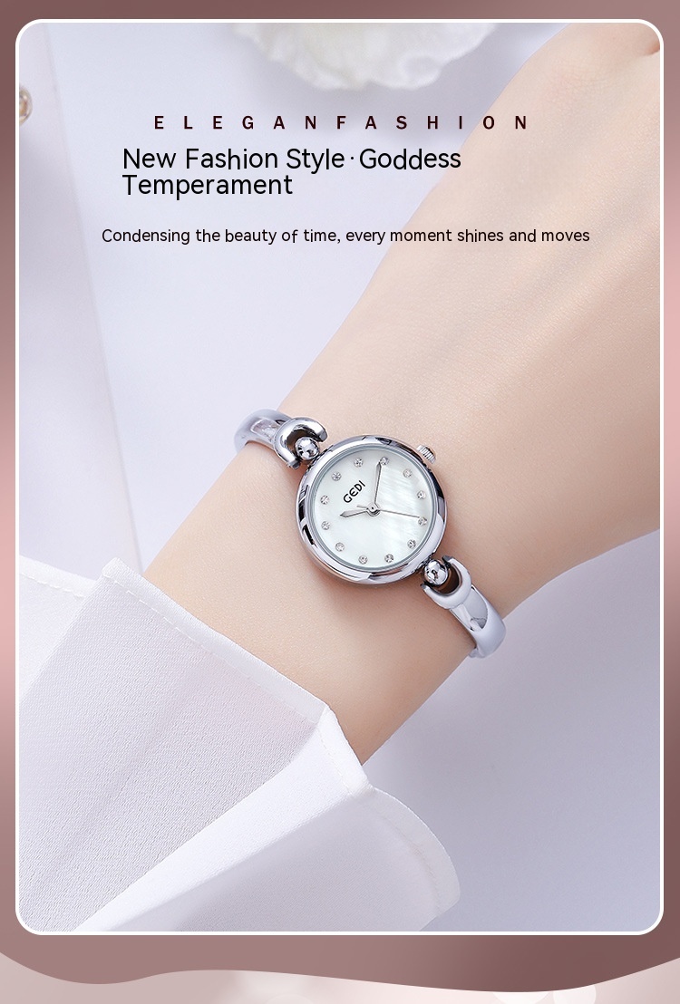 Elegant Small Round Dial Bangle Quartz Watch - Simple Design Timepiece - Image 2