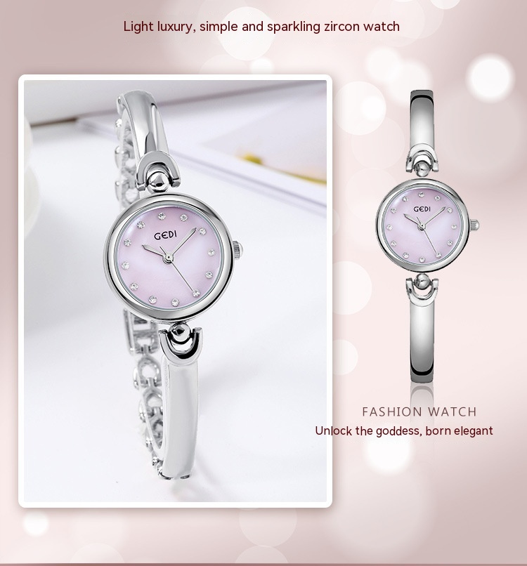 Elegant Small Round Dial Bangle Quartz Watch - Simple Design Timepiece - Image 4
