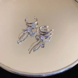 Stylish Fashion Jewelry Ribbon Aesthetics Ear Clips - Ballet Bow-knot Non-Piercing Ear Cuff for Women