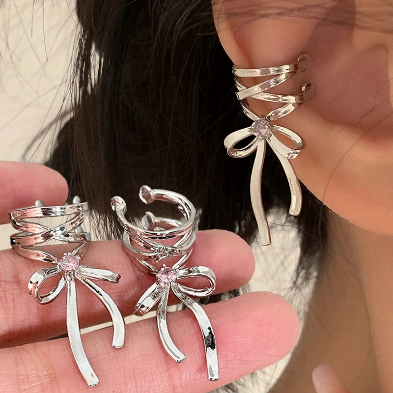 Stylish Fashion Jewelry Ribbon Aesthetics Ear Clips - Ballet Bow-knot Non-Piercing Ear Cuff for Women - Image 3