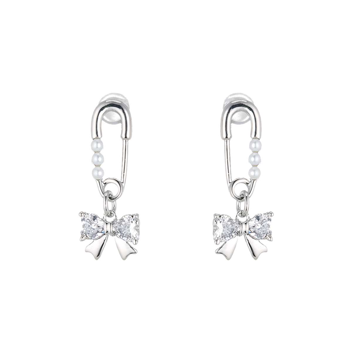 Charming Sweet Cool Bow Stud Earrings with Elegant Pearl Pin Design - Image 2
