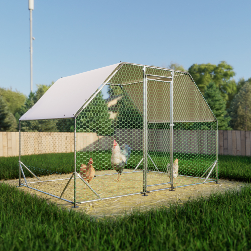 9.94 Ft. X 6.46 Ft. X 6.36 Ft. Metal Large Walk-in Chicken Coop Poultry Cage Run with Waterproof Cover