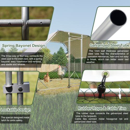 9.94 Ft. X 6.46 Ft. X 6.36 Ft. Metal Large Walk-in Chicken Coop Poultry Cage Run with Waterproof Cover - Image 2