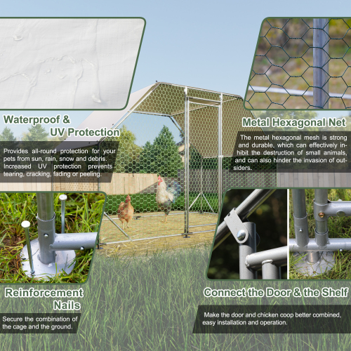 9.94 Ft. X 6.46 Ft. X 6.36 Ft. Metal Large Walk-in Chicken Coop Poultry Cage Run with Waterproof Cover - Image 3