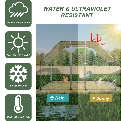 9.94 Ft. X 6.46 Ft. X 6.36 Ft. Metal Large Walk-in Chicken Coop Poultry Cage Run with Waterproof Cover - Image 5