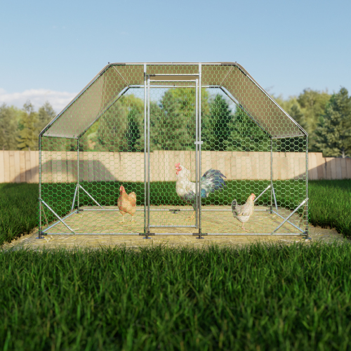 9.94 Ft. X 6.46 Ft. X 6.36 Ft. Metal Large Walk-in Chicken Coop Poultry Cage Run with Waterproof Cover - Image 6