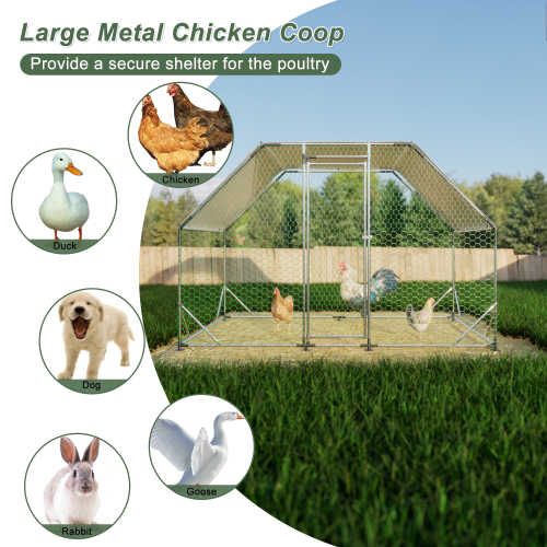 9.94 Ft. X 6.46 Ft. X 6.36 Ft. Metal Large Walk-in Chicken Coop Poultry Cage Run with Waterproof Cover - Image 7