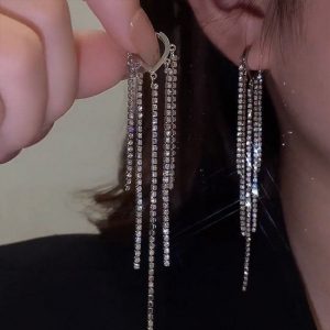 Diamond-Embedded Long Fringe Earrings for Women - Stylish & Cold-Weather Ready
