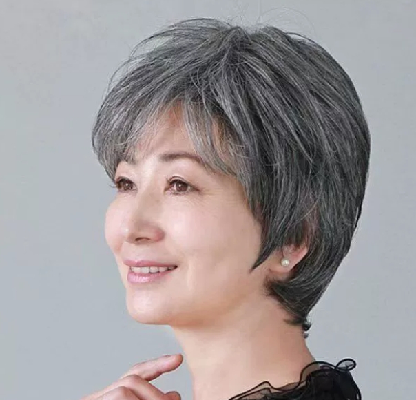 Women's Short Straight Top Wigs - Mixed Human Hair in White Floral Design