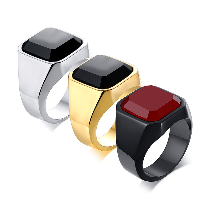 Men's Black Agate Ring in Stainless Steel - Stylish & Durable Accessory - Image 5