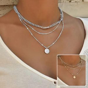Trendy Women's Multilayer Necklace with Fashion Disc Pendant - Clavicle Chains & Unique Jewelry