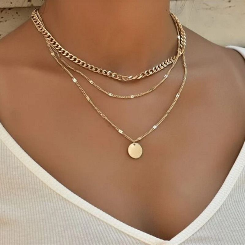 Trendy Women's Multilayer Necklace with Fashion Disc Pendant - Clavicle Chains & Unique Jewelry - Image 6