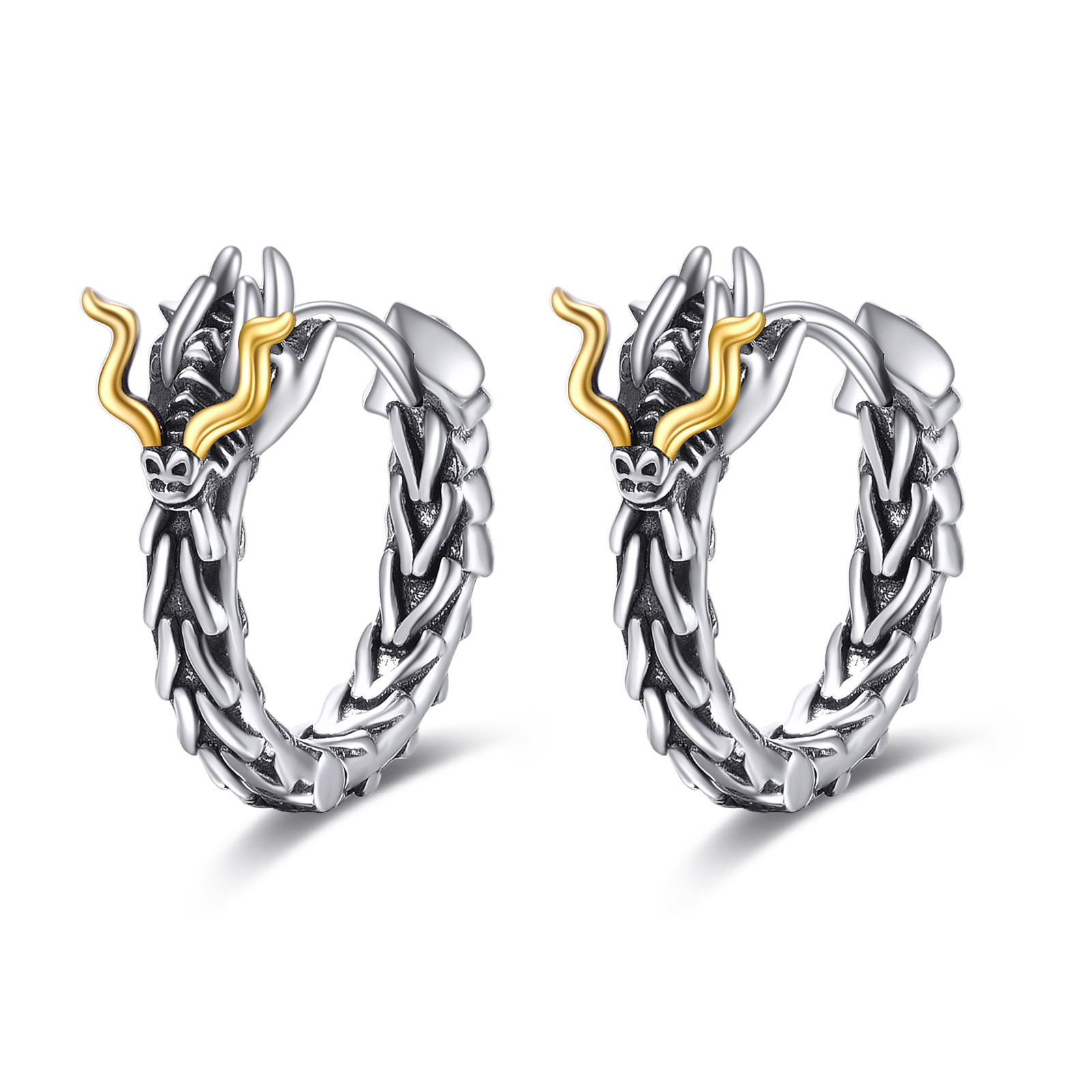Sterling Silver Dragon Hoop Huggie Earrings - Perfect Jewelry Gifts for Men