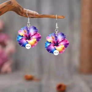 Vibrant Open Spring 2D Acrylic Flower Earrings - Colorful & Unique Design