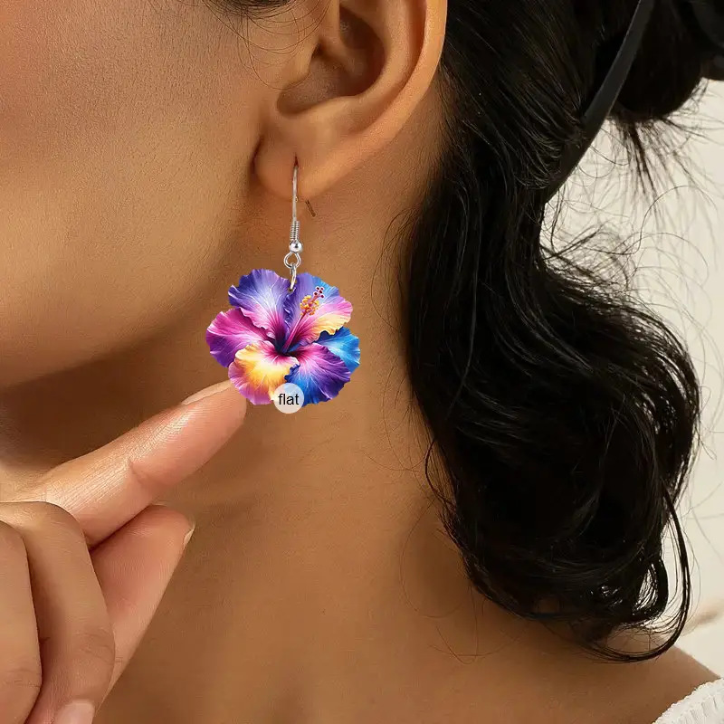 Vibrant Open Spring 2D Acrylic Flower Earrings - Colorful & Unique Design - Image 3