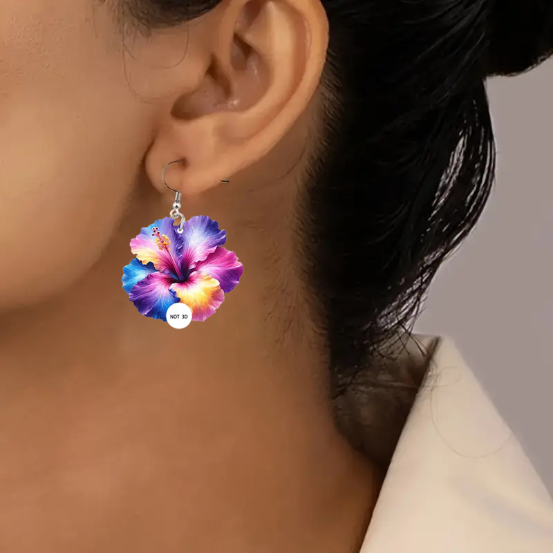 Vibrant Open Spring 2D Acrylic Flower Earrings - Colorful & Unique Design - Image 4