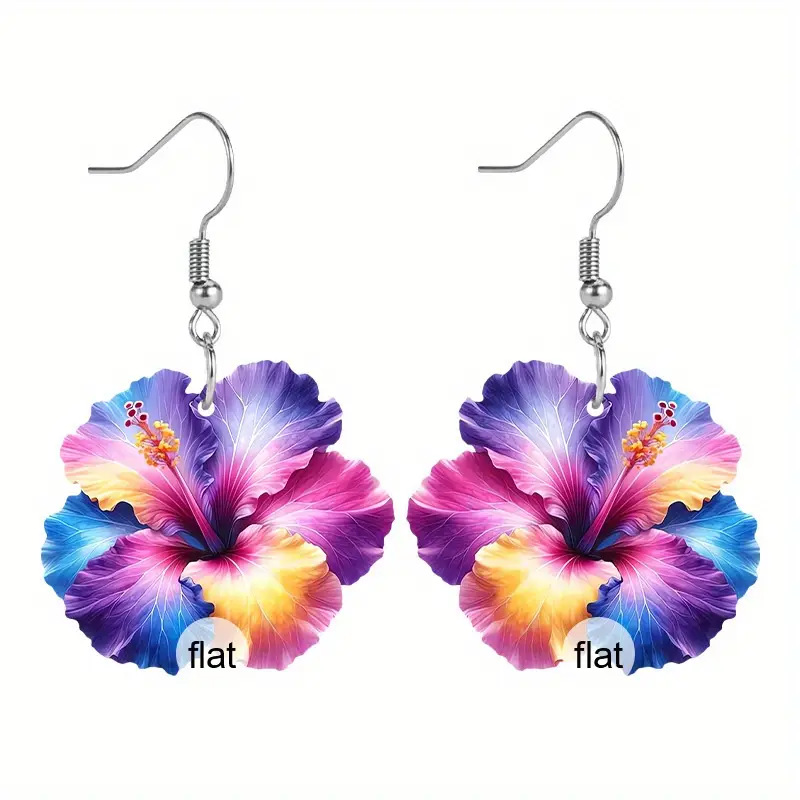 Vibrant Open Spring 2D Acrylic Flower Earrings - Colorful & Unique Design - Image 5