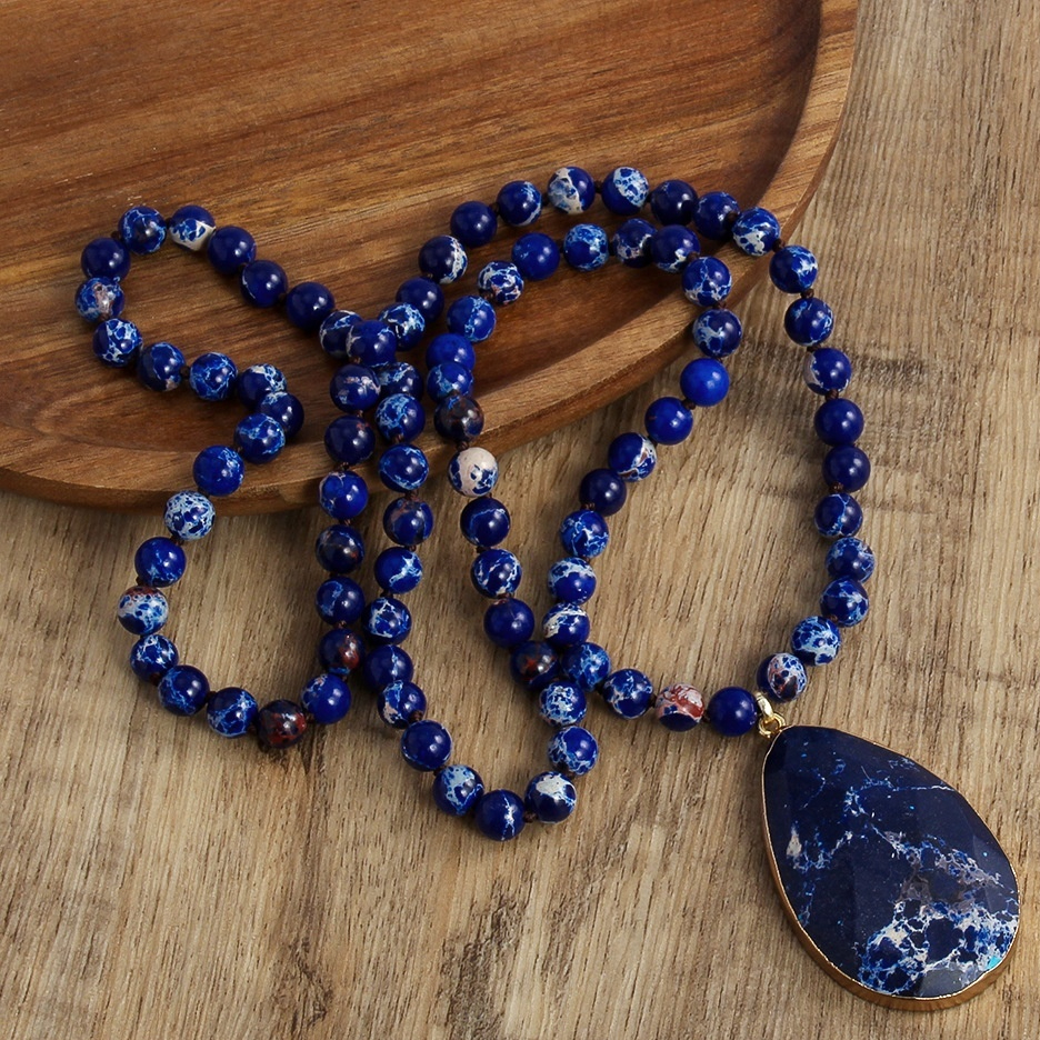 Bohemian 8mm Beaded Necklace with King Stone Water Drop Design - Image 4