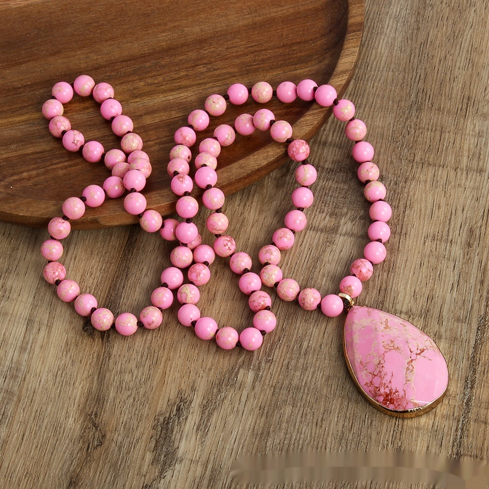 Bohemian 8mm Beaded Necklace with King Stone Water Drop Design - Image 5