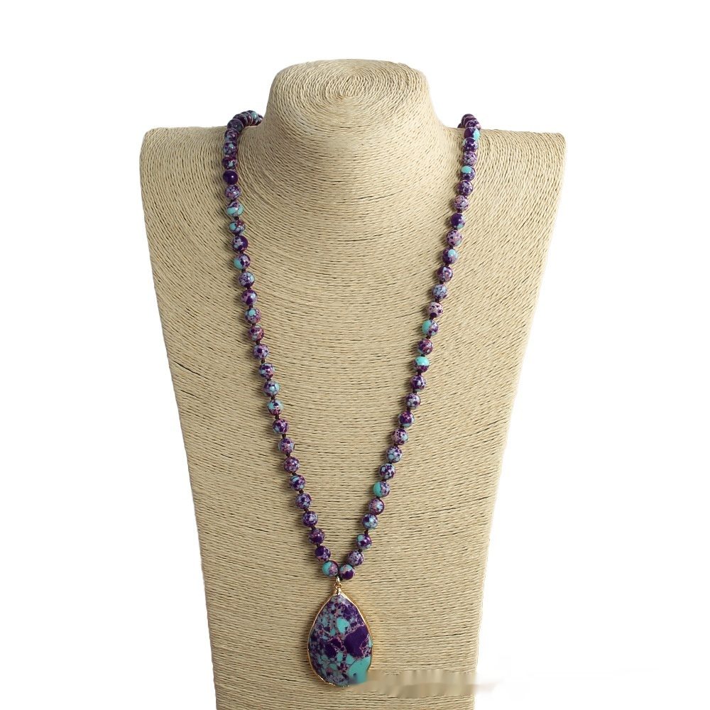 Bohemian 8mm Beaded Necklace with King Stone Water Drop Design - Image 6